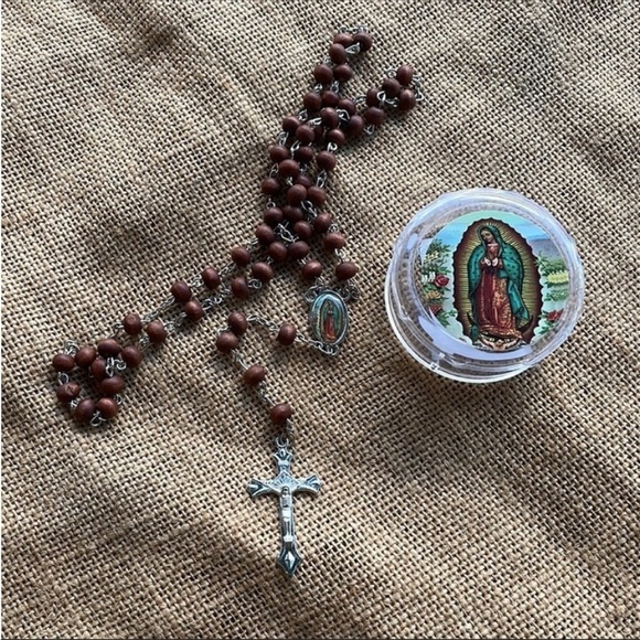 Virgin marry rosary wooden catholic necklace New with box New wood - Picture 7 of 8